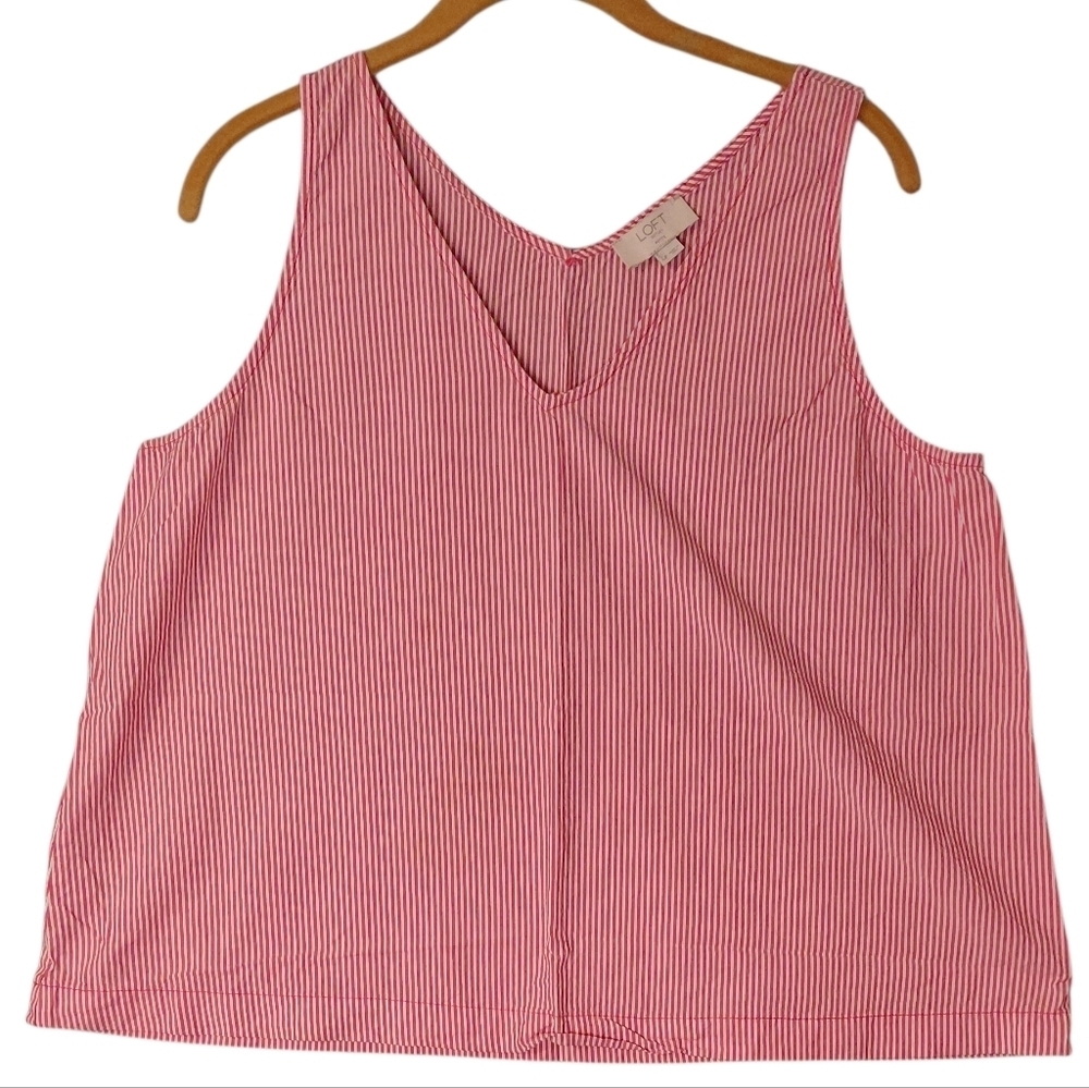 LOFT Red White Striped V-Neck Sleeveless Blouse Tank Top Pinstripe